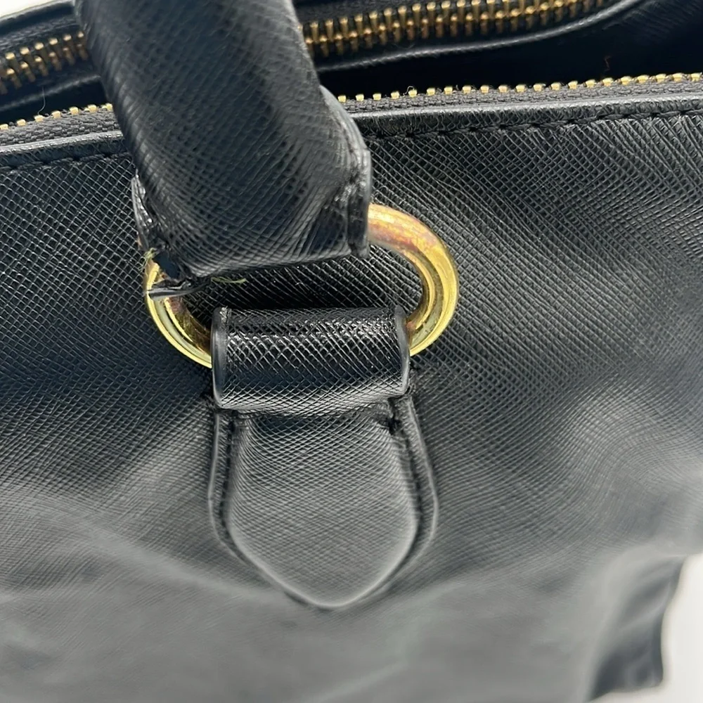 Co-Lab Black Leather Double Handles 3 Pocket Handbag BLEMISH